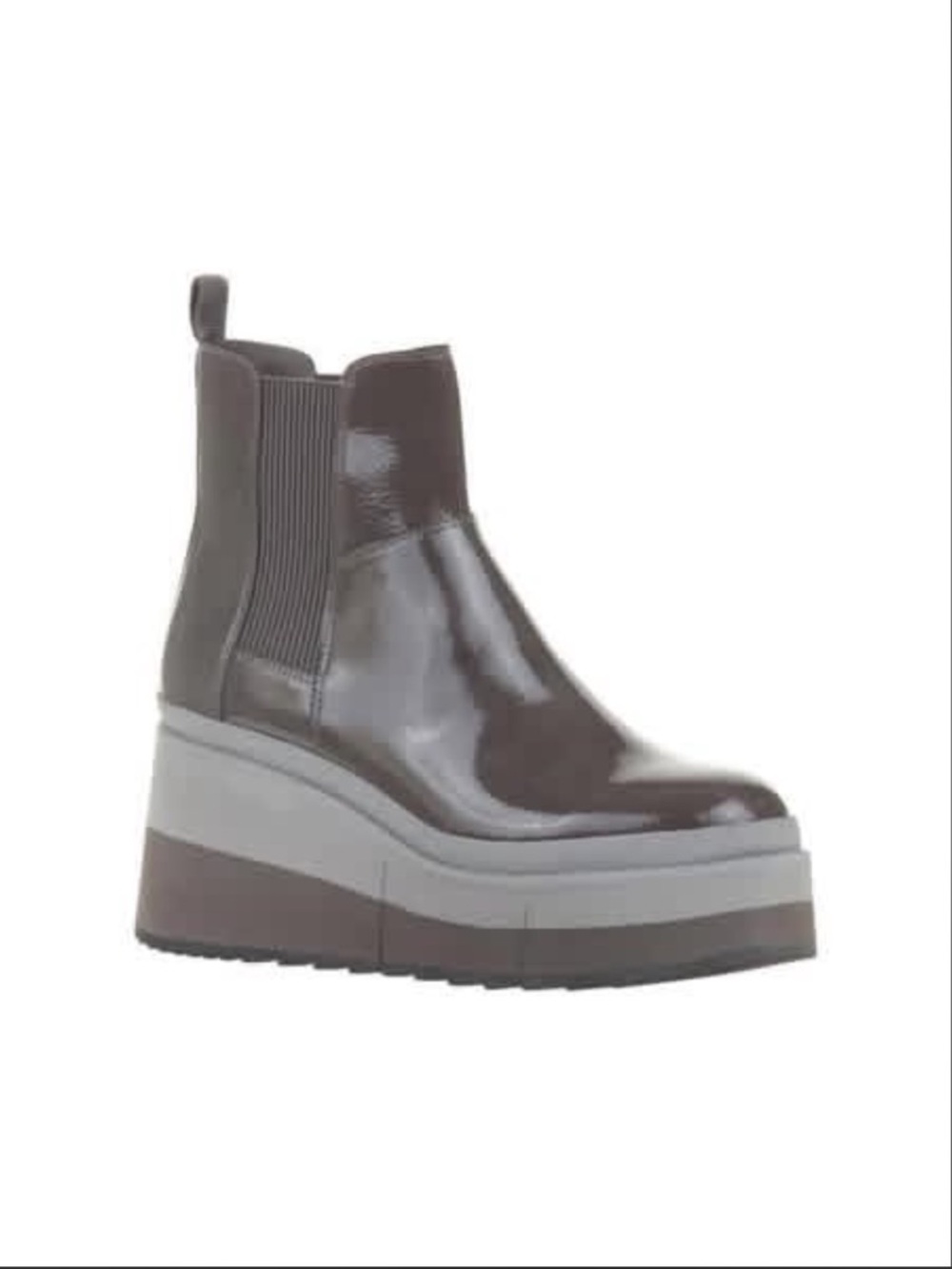 Naked Feet Two-Tone Glossy Platform Chelsea Boot in Brown and Gray